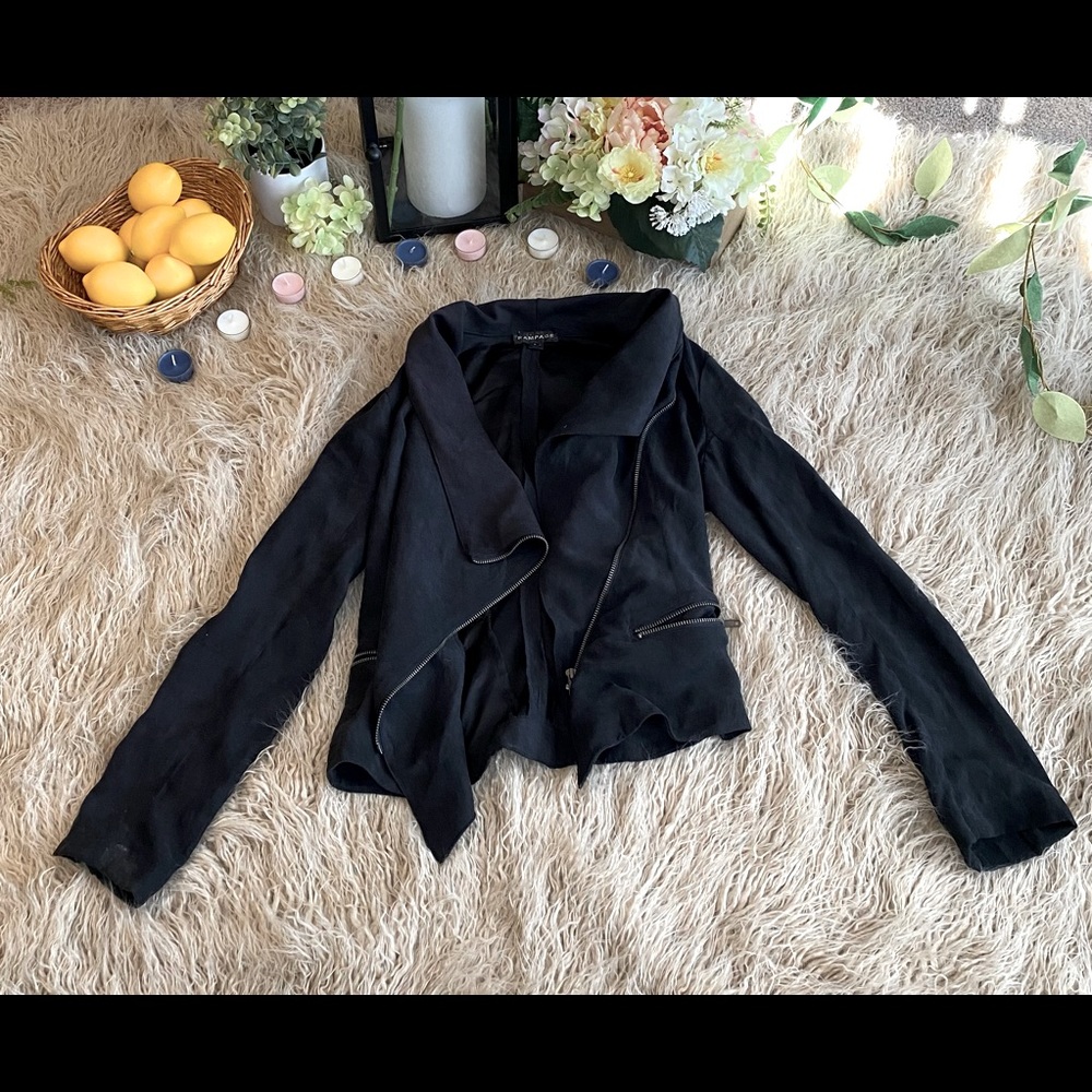Black asymmetrical suede Rampage jacket